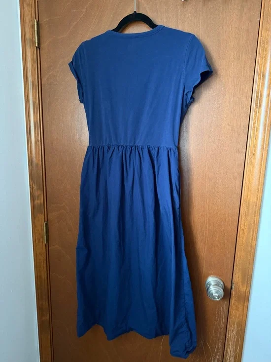 J. Crew Factory Navy Short-Sleeve Midi Dress with Pockets - Picture 6 of 8